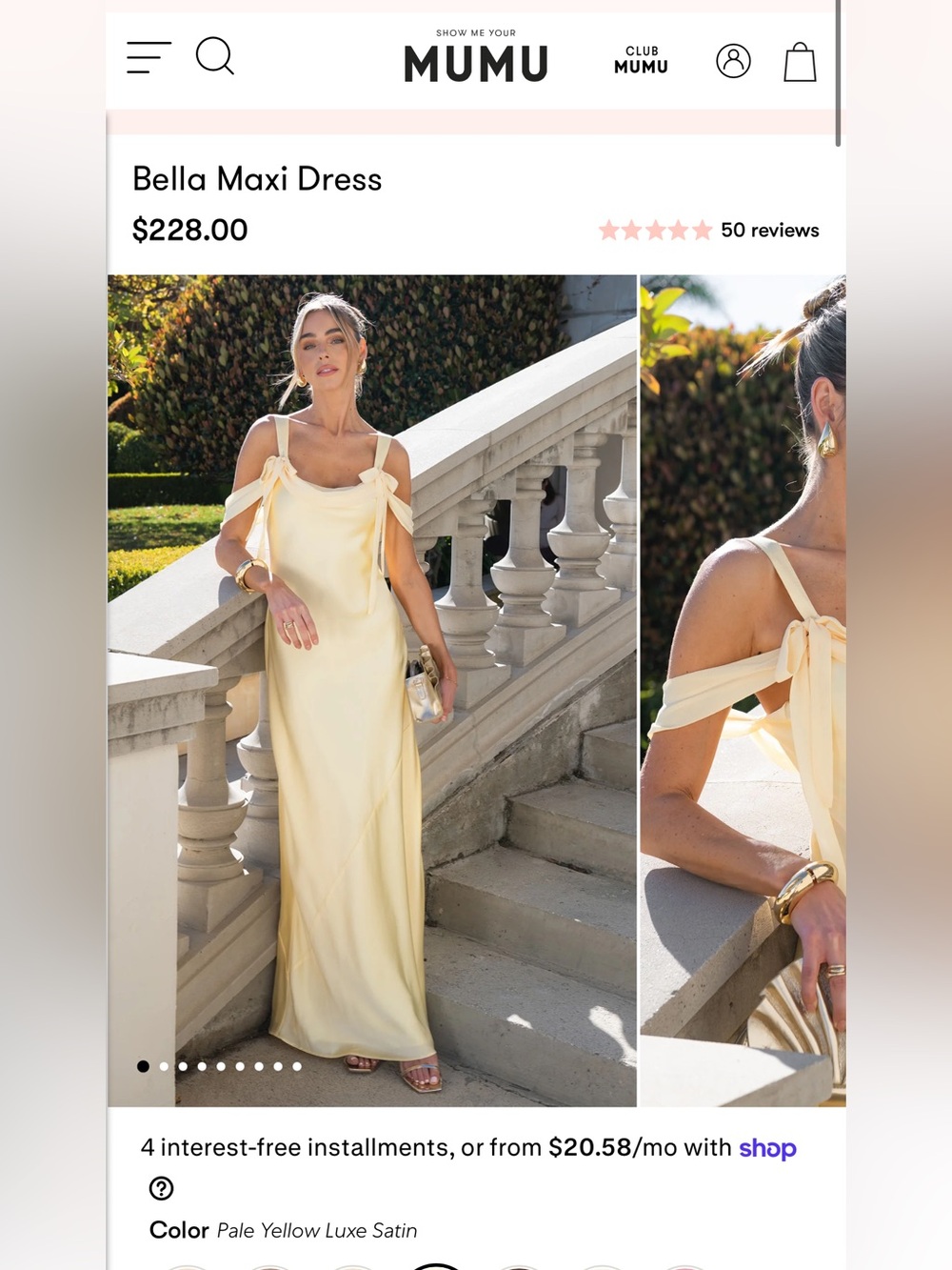 Show Me Your MuMu Pale Yellow Satin Bella Maxi Dress